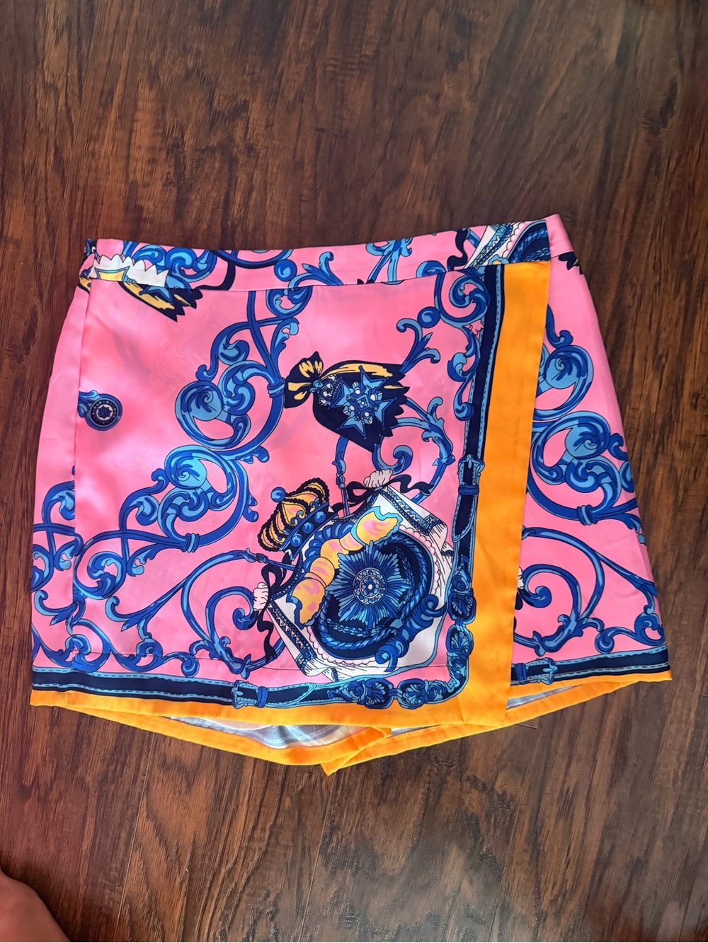 JB by Julie Brown Pink and Blue Baroque Wrap Skort with Orange Accents
